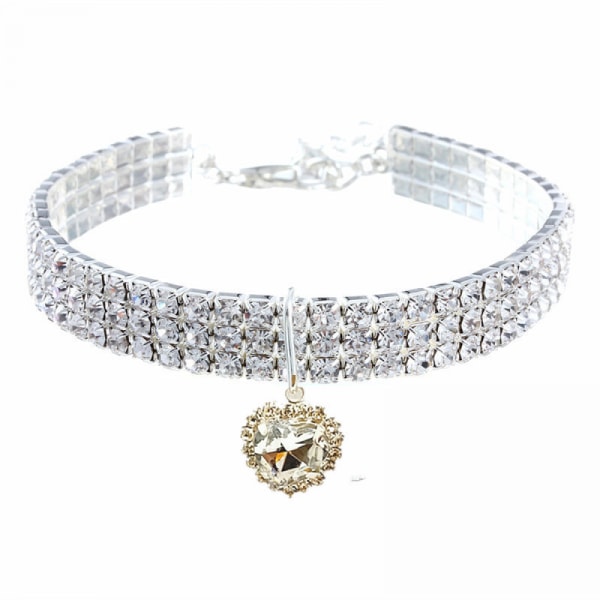 Djurhalsband med diamanter, justerbart kristalldiamant elastiskt hjärthänge Bröllop Katt Hund Small Pet Halsband Smycken(S)