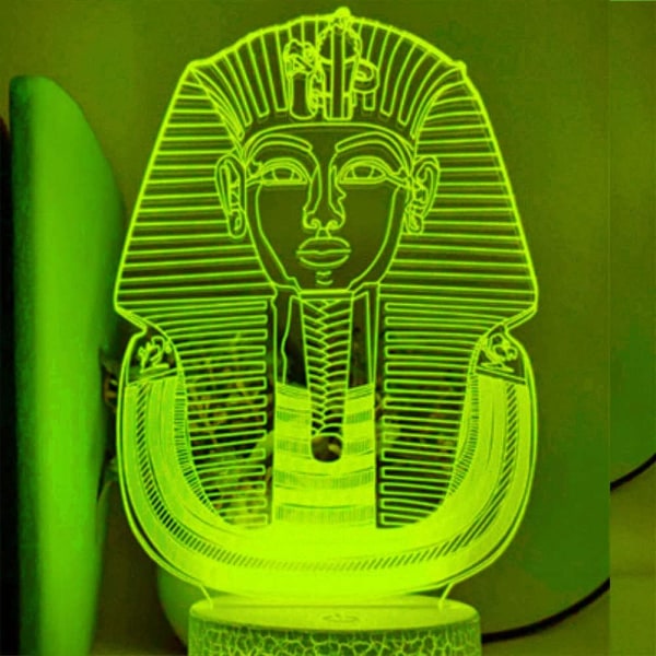 WJ 3D Egypten Pharao Nattljus Lampa Illusion 16 färger Bytbord Skrivbordsdekoration Lampor Present med akryl Platt ABS-bas USB kabelleksak