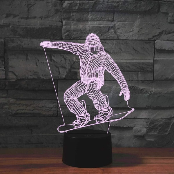 WJ 3D Skidåkning Fjärrkontroll 16 Färg Nattljus Illusion Akryl LED Bordsängslampa Barn Sovrum Skrivbordsdekor Födelsedagspresenter Leksak för Barn