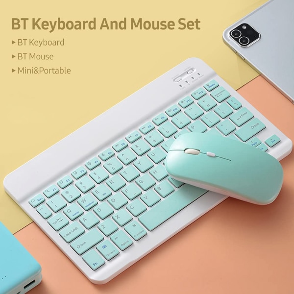Tastatur Mus Combo, SK-030 10 Tommers BT Tastatur og Mus Sett 78 Tasters Mini Tastatur 2.4G Klasse 3 DPI Justerbar BT Mus for Android/IOS/Windows Blå