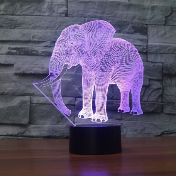 WJ 3D Elefant Fjärrkontroll 16 Färg Nattljus Illusion Akryl LED Bordslampa Sänglampa Barn Sovrum Skrivbordsdekor Födelsedag Jul Present Leksak