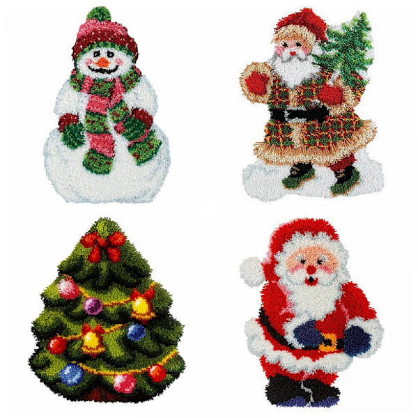 DIY Joulukoriste Lumiukko Joulupukki Joulukuusi Kuvio Virkattu Matto Painettu Canvas Matto (137)