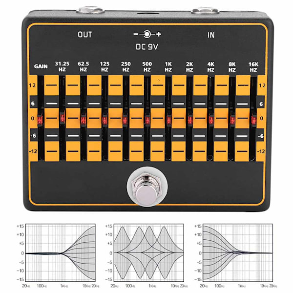 10-bands equalizer effektpedal med kabel för gitarrbastillbehör