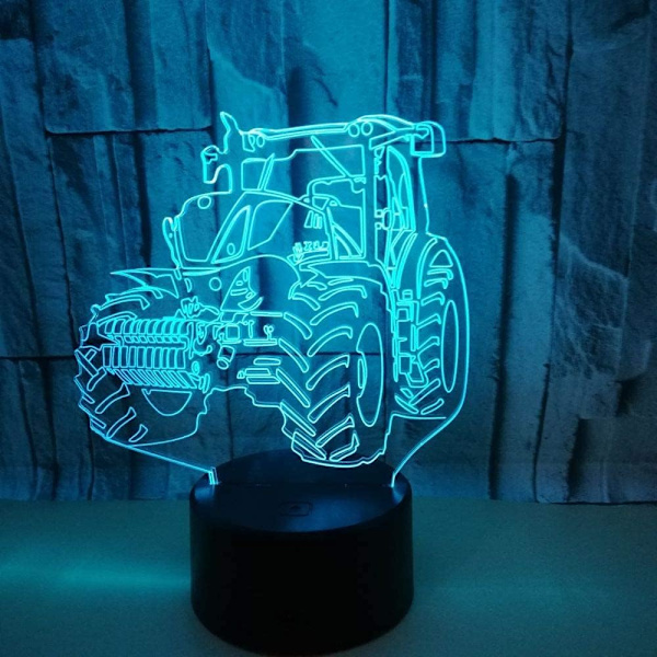 WJ 3D Traktor Fjärrkontroll 16 Färger Nattljus Illusion Akryl LED Bordsängslampa Barn Sovrum Skrivbordsdekor Födelsedagspresenter Leksak för Barn