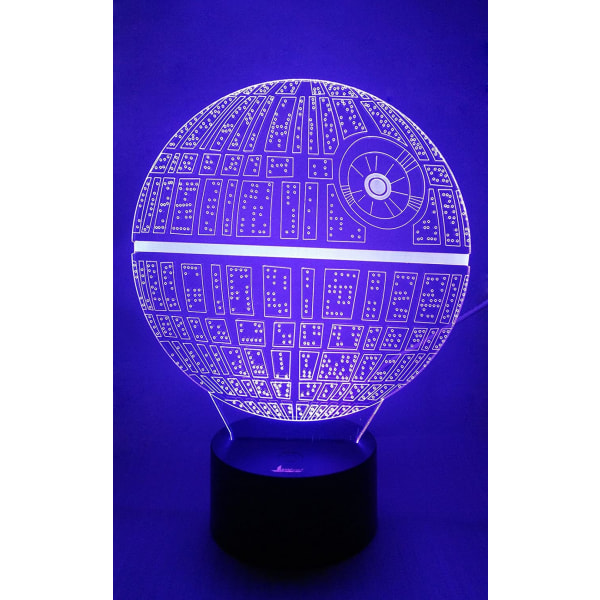 Dødsstjernen 3D nattlys LED illusjonslampe nattbord bordlampe for Star Wars-fans, 7 fargeskiftende lys med akrylflate