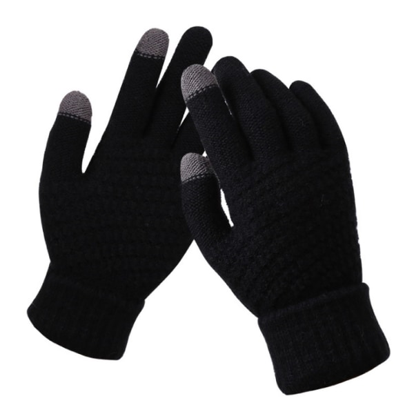 Ladies Kids Winter Touch Screen Gloves Warm Fleece Lining Knit Gloves Elastic Cuff Winter Texting Gloves  black