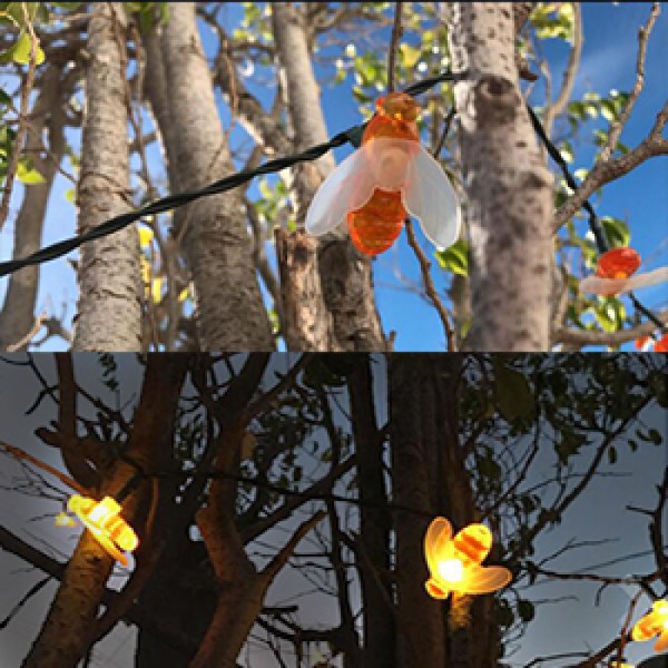 Dotpet Solar String Lights 20LED utomhus Vattentät Simulering Honungsbin Dekor för Trädgård Juldekorationer Varm Vit