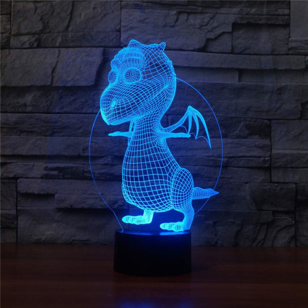 WJ 3D Dinosaur Fjernkontroll 16 Farger Nattlys Illusjon Akryl LED Bordlampe Sengelampe Barn Soverom Skrivebord Dekor Bursdagsgaver Leker for Barn