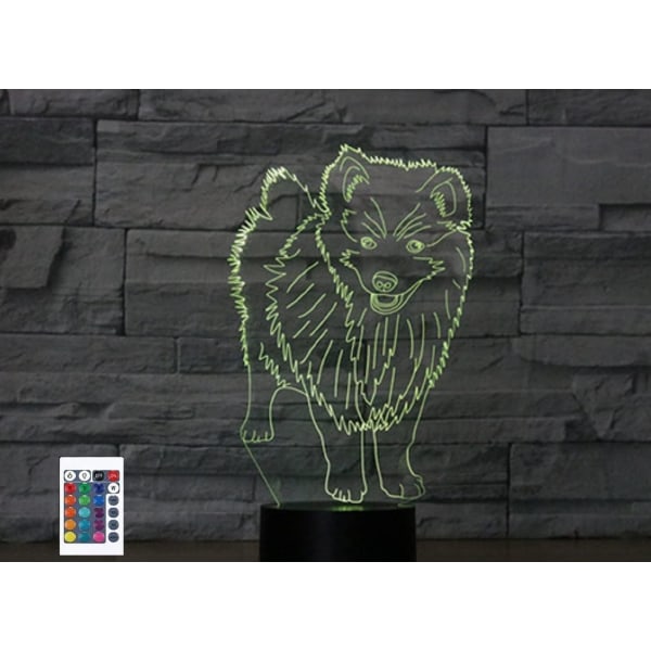 WJ 3D Samoyed Fjärrkontroll 16 Färger Nattljus Illusion Akryl LED Bordsängslampa Barn Sovrum Skrivbordsdekor Födelsedagspresenter Leksak för Barn