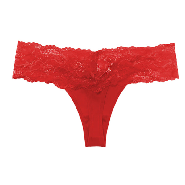 3-pack damtrosa tunna spets ihåliga T-rygg låg midja is silke sexiga cheeky string genomskinliga trosor, röd, S