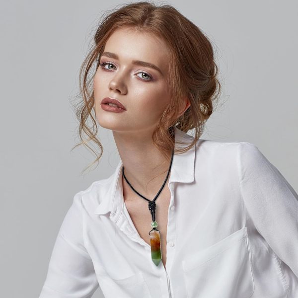 Krystal Halskæde til Mænd Kvinder Justerbar Reb Hexagonal Punkt Healing Krystal Naturlig Sten Vedhæng Halskæder Ædelsten Smykker Grey Labradorite