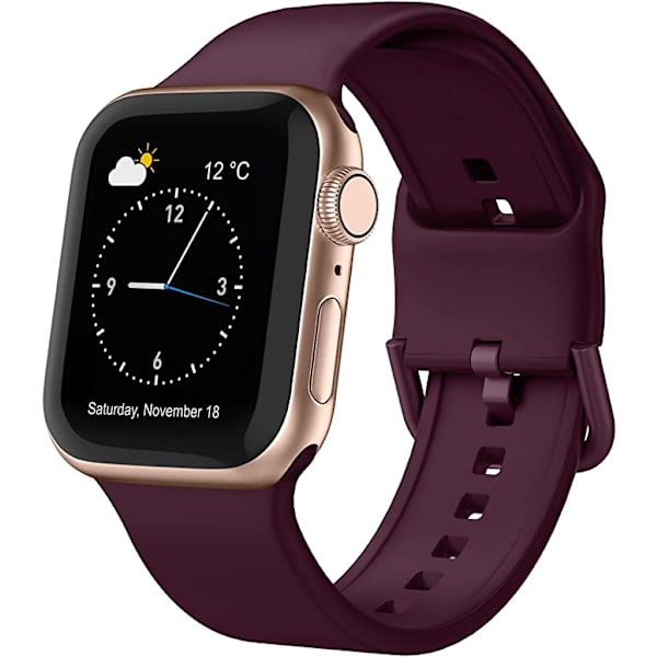 Apple Watch -hihnan pehmeä silikoninen urheiluranneke, korvaava hihna, sopii kaikille Iwatch-malleille (Viininpunainen 38/40/41mm)