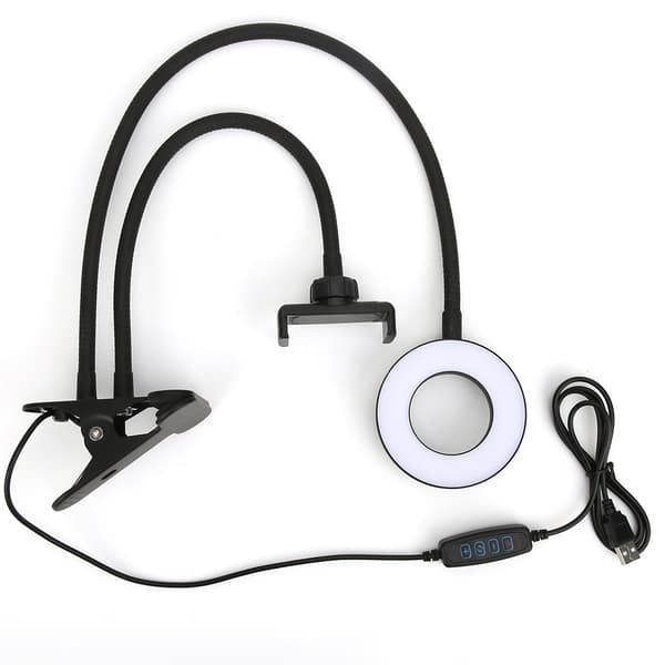 Live Streaming LED-ringlampe Dobbelt farvetemperatur USB-fyldlysstander med klips