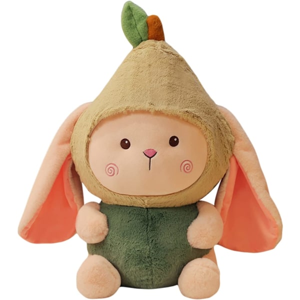 Kanin gosedjur, söt kanin plyschleksak, söt kanindocka med fruktkläder, mjuk Kawaii plyschleksak för pojkar och flickor (grön, 35 cm)