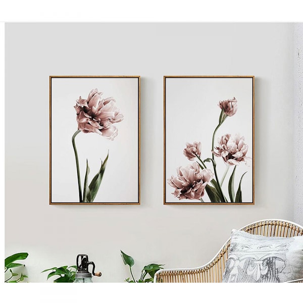 Wekity Tulpan Väggkonst Canvas Tryck Affisch, Enkelt Mode Konst Ritning Dekor för Hem Vardagsrum Sovrum Kontor och Barnrum (Set om 3 Oinramade