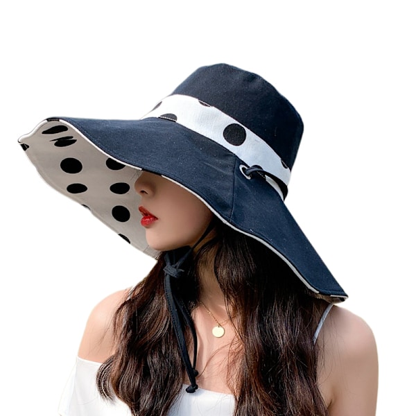 Kvinnors bredbrättade solhatt hopfällbar floppy hatt vändbar sommarstrand rullhatt solhatt hopfällbar UV-skydd(svart)