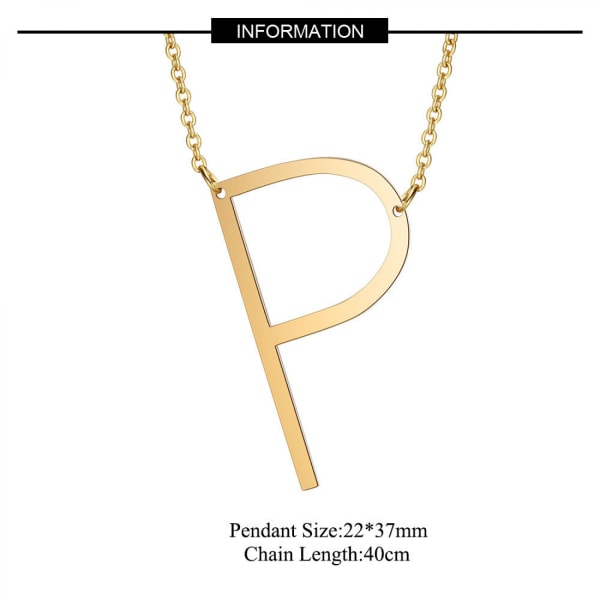 Sideways Block Initial Letter Pendant Halsband för kvinnor --- P