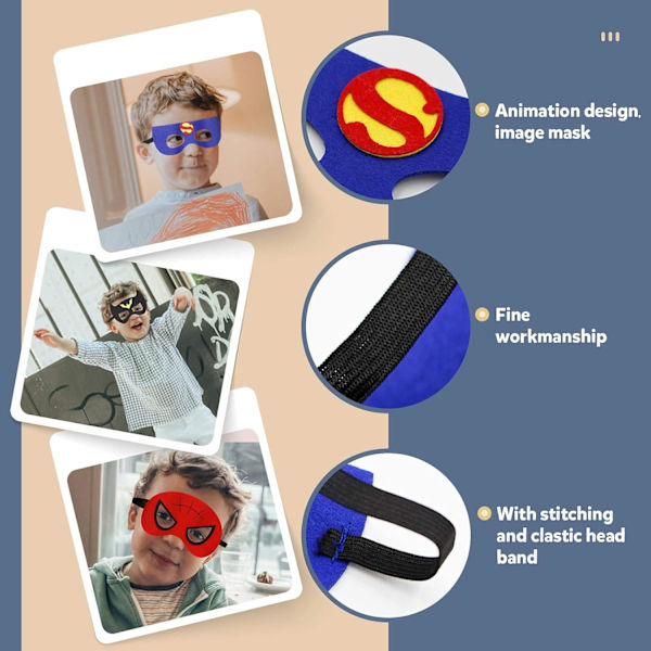 Superhelte Kappe og Maske til Børn, Superhelt Kostume Drenge Piger Jul Halloween Cosplay til 3-10 År Gamle 2 stk