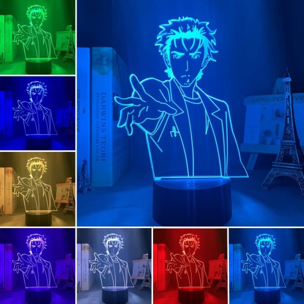 3D Illusion Lamp Anime Steins Gate Rintarou Okabe Akryl LED Nattlampa RGB 16 Färger Ändringar Touch med Fjärrkontroll