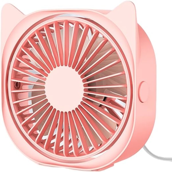 USB Bordventilatorer Små Støjsvage - Mini Sød Skrivebordsventilator USB Drevet 3 Vindhastigheder Personlige Bordventilatorer til Hjem Soveværelse Kontor Arbejde Pink