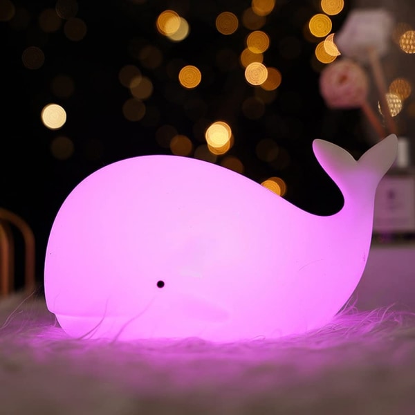 LED Söt Baby Nattlampa Barnlampa Whale 7 Färgskiftande Bärbara Silikonlampor för djur USB Laddbar för Nattlampor för barns sovrum