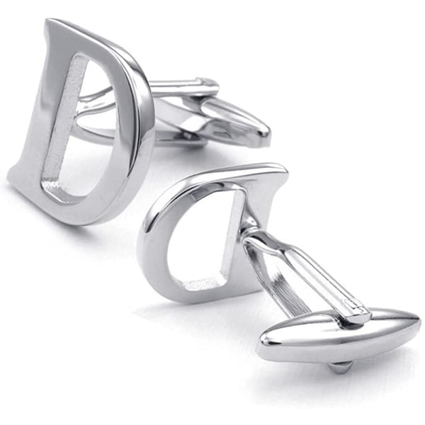 AVEKI Initial Alphabet Letter Cufflinks for Men Wedding Gift, D Silver