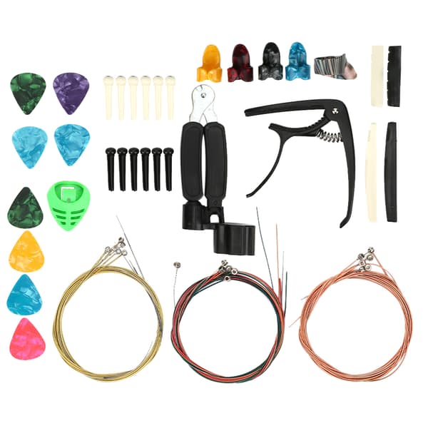 Gitarrtillbehör Kit Byte Inkluderar Strängar Capo Celluloid Plektrum Klämma Övre Nedre Sadel
