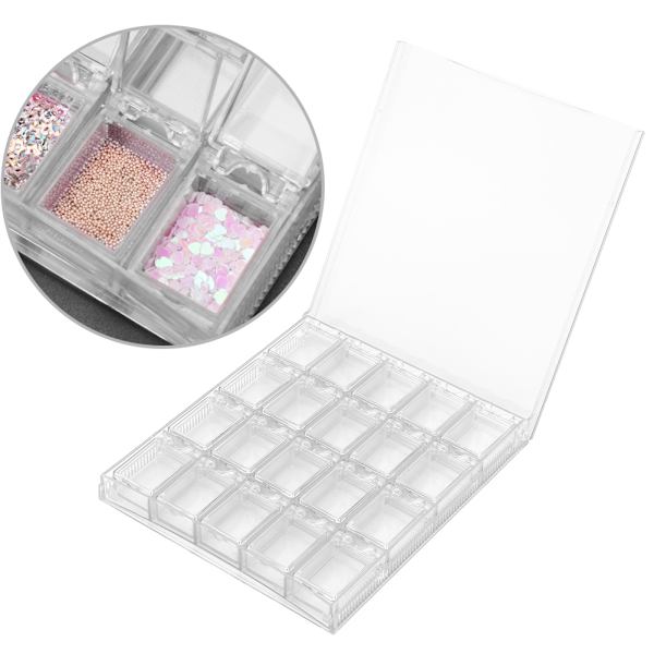 20 rutnät Nagel Dekoration Sekvens Organisera Box Transparent Tom Nagel Konst Förvaringslåda (Klar)