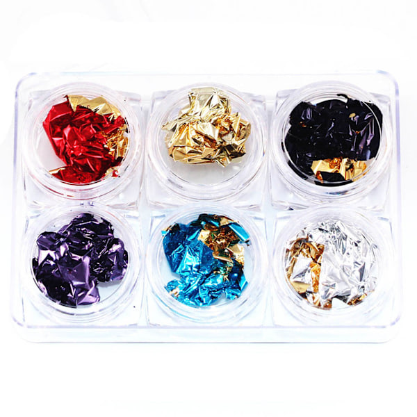 6 kpl/setti Nail Art Glitter-koristeet Tin Foil -paperitarrat UV-geelimanikyyrille