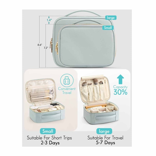 Reise Sminke Kosmetikkveske Organizer Bærbar Oppbevaringsveske med Justerbare Skillevegger for Kosmetikk Sminkekoster, jenter, kvinner, venner Baby blue