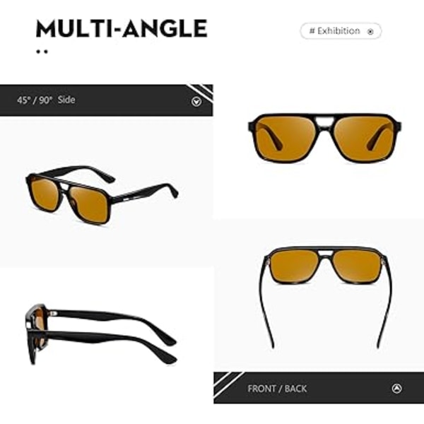 Polarisoidut Retro Aviator -aurinkolasit naisille ja miehille, vintage 70-luvun neliönmalliset aurinkolasit Black/Yellow