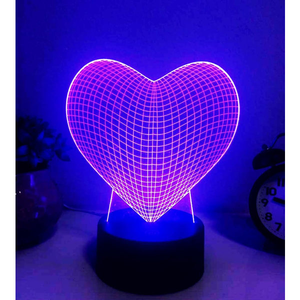 WJ 3D Kärleks Hjärta Nattlampa Illusion Nattlampa 16 Färgförändrande Bordsdekoration Lampgåva Akryl Platt ABS Bas USB-kabel Leksak