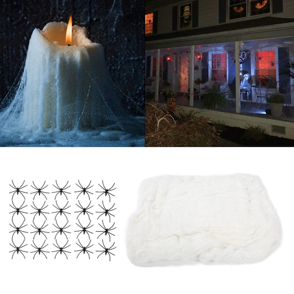 200g Halloween-venymät hämähäkinseitit sisä- ja ulkokäyttöön, pelottavat hämähäkinseitit 40 teko-hämähäkillä, juhlatavarat