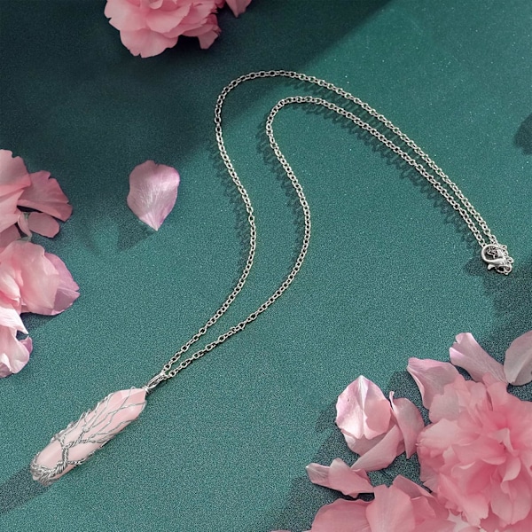 Parantava Kristallikaulakoru Elämänpuu Langallinen Luonnonkivihuippuriipus Kaulakoru Kuusikulmainen Reiki Henkisen Kvartsi Jalokivi Je Rose Quartz Silver