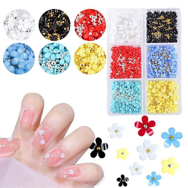 2 lådor 12 rutnät 3D blomma nagel charms harts DIY nagelkonst dekoration strass dekaler