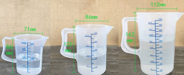 Set med 3 st PP plast blå graderade mätkoppar, kök matlagning bakning mätkoppar, 200/500/1000 ml mätkoppar