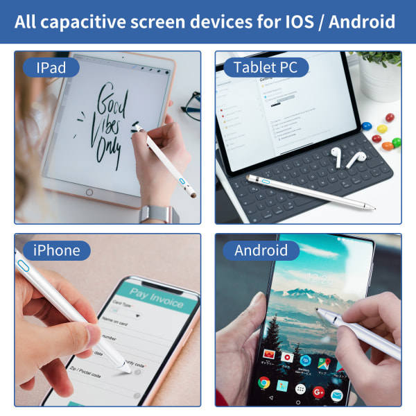 Aktiv stylus ios android kompatibel mobiltelefon surfplatta ritpenna pekskärm  Vit