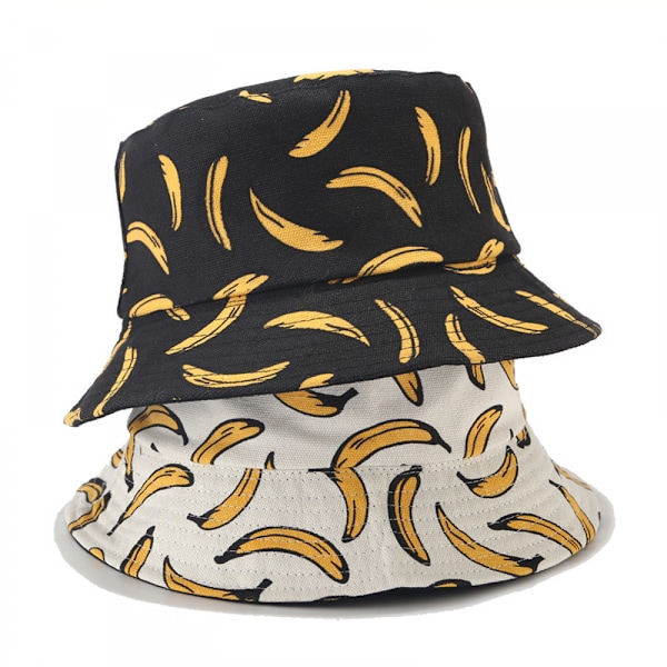 Wekity Söt Hinkhatt Strand Fiskarehattar för Kvinnor, Vändbar Dubbelsidig Bärbar Unisex (Banan, Vit)