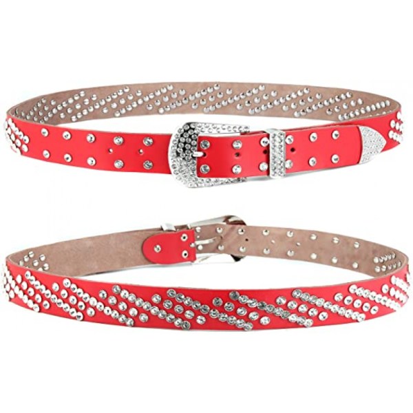 Damer Western Rhinestone Bling Cowgirl Hullet Læderbælte Studded Rhinestone Bælte (Rød)