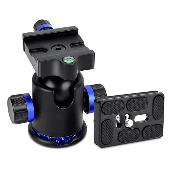 Mefury Tripod Kulled med Panorering och 3 st 1/4\" till 3/8\" Skruvadapter Blå