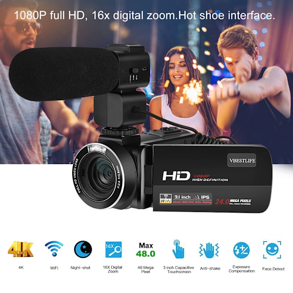 VBESTLIFE HDV Z20 3,0 tum IPS-skärm WIFI 16x digital zoom 1080P DV digitalkamera