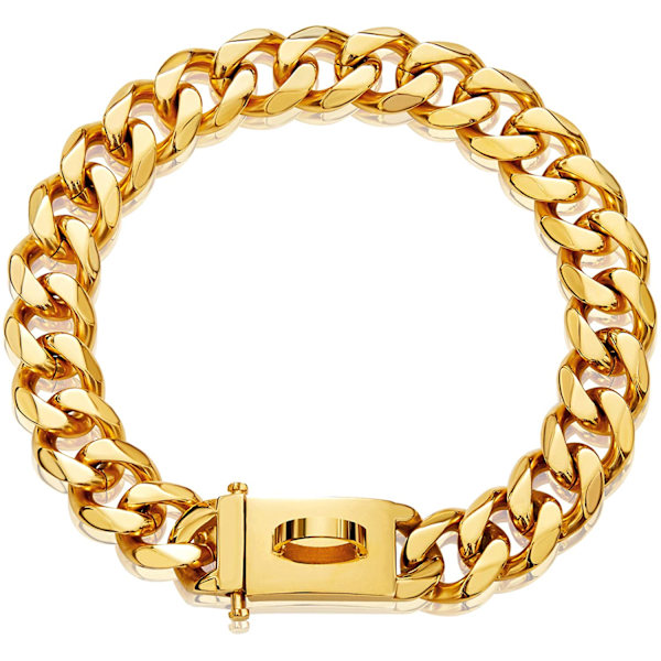 Guld Hundkedjekrage Metallkedjekrage med Design Säker Spänne, 18K Miami Kubansk Länkkedja 15MM Stark Tungt Arbetsförhållande Tuggsäker Wal