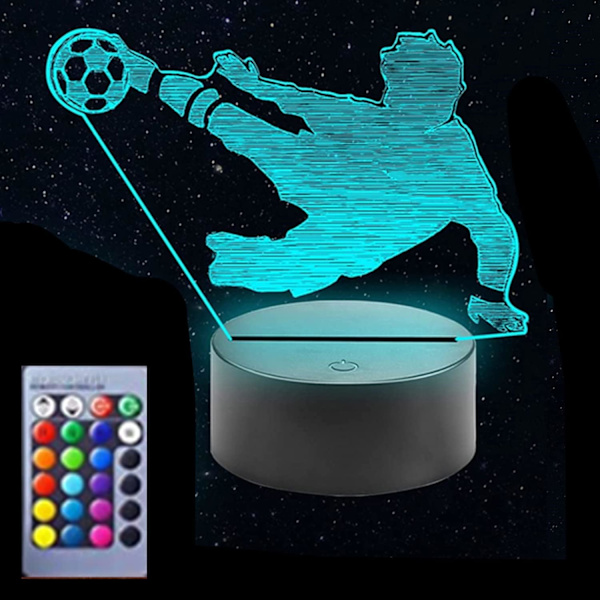 WJ 3D Fotballspiller Nattlys LED Lampe Illusjon 16 Farger Skiftende Bord Dekorasjon Lamper Bursdagsgave Akryl Base USB Kabel Leke