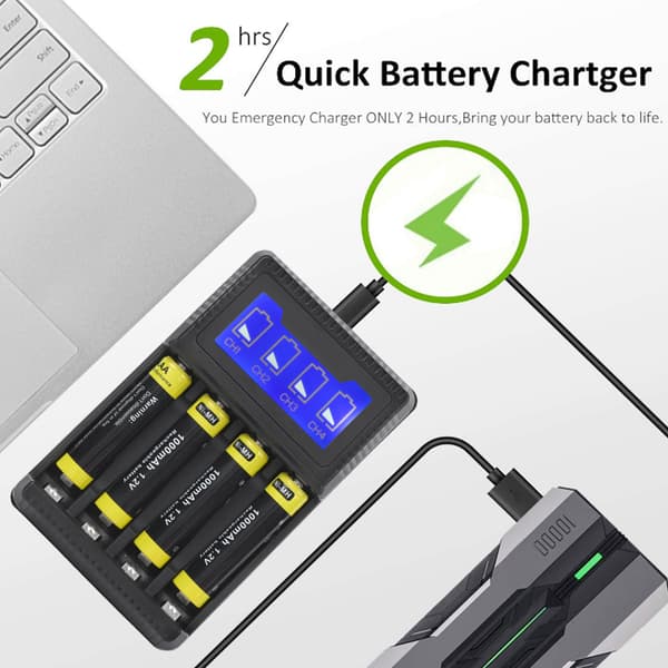 SEIVI PC USB LCD-skærm Intelligent beskyttelse Fire-slots batterioplader til AA AAA Ni MH-celleopladning