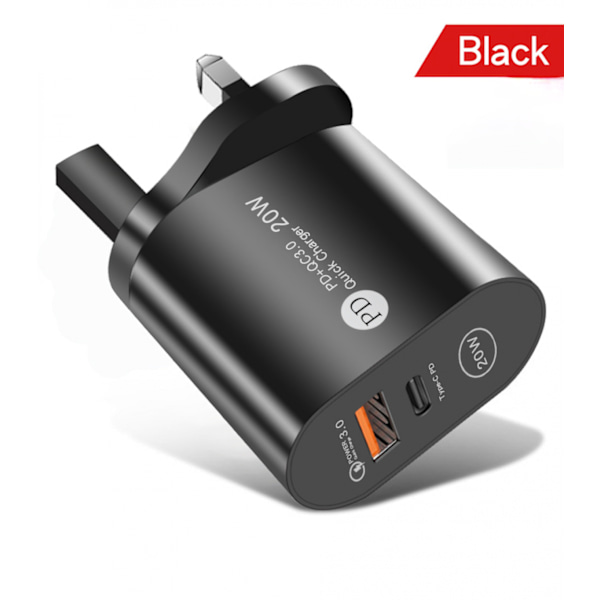 Ny PD12W mobiltelefonlader 5V2.4A ladehode type-c PD ladehode europeisk og amerikansk britisk standardadapter svart