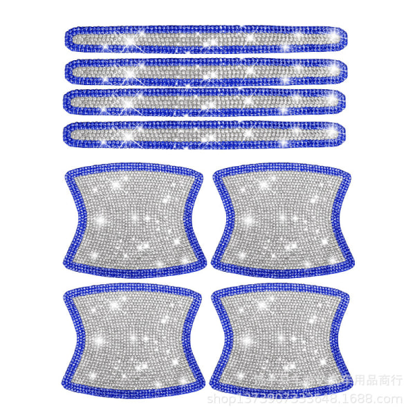 8 st Rhinestone bildörrhandtagsdekaler, Universal Crystal Glitter Dörrhandtagsskyddande bildekaler, repsäkerhetsreflekterande, blå