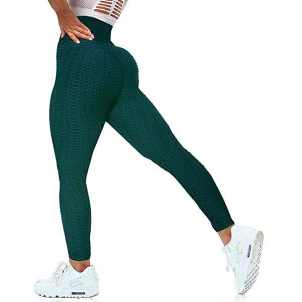 leggings för kvinnor Rumplyftande kvinnor byxa Hög midja magkontroll träning Yogabyxor för kvinnor Peach hip sportleggings för tjej XXL（Mörkgrön）