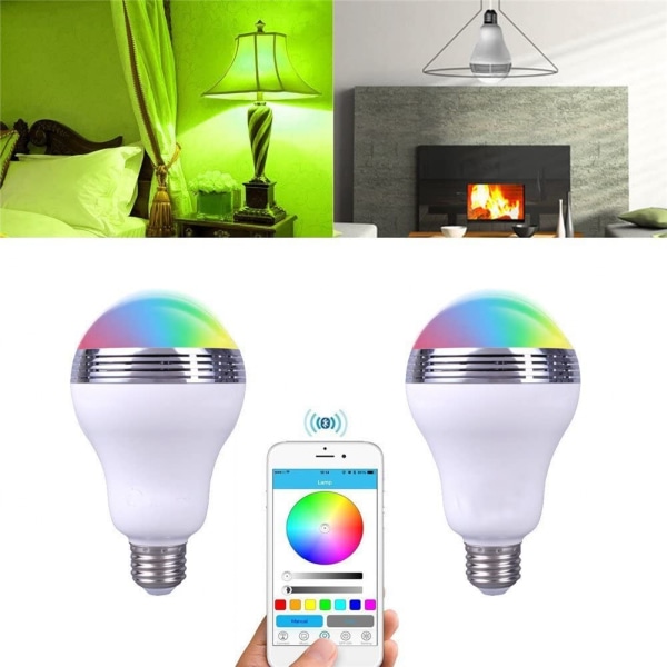 Bluetooth glödlampa högtalare, trådlös E27 Smart LED glödlampa lampbelysning med RGB färgbyte / musikspelare / smartphone app kontrollerad