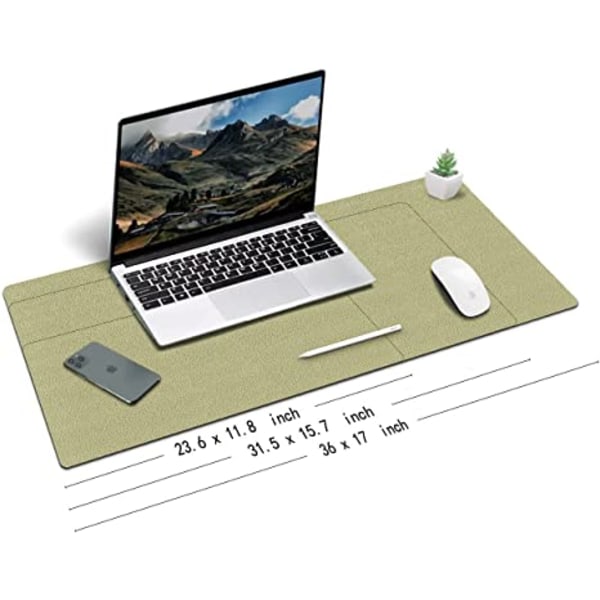 Stor vattentät tangentbordsdyna i naturlig kork och läder, kontor / hem / spel / dekorativ skrivbordsmusmatta (ljusgrön, 23,6 x 11,8 tum)