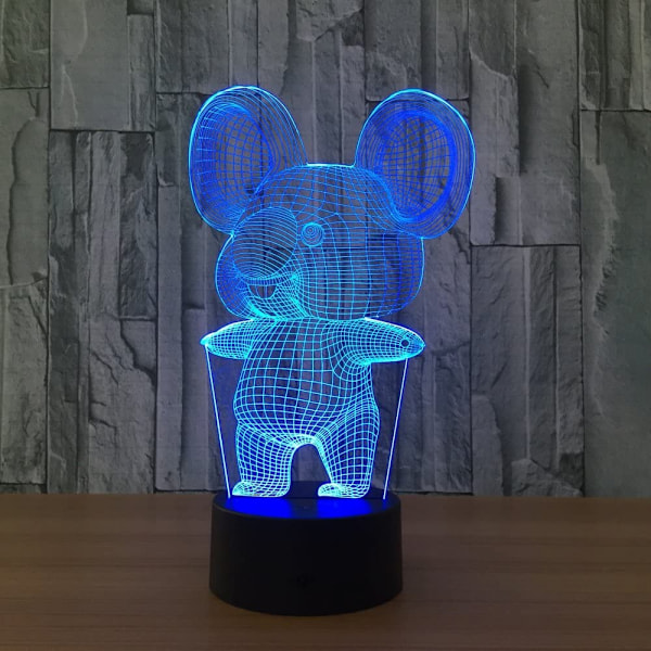 Koala 3D optisk illusionslampe 7 farver skift og touch knap børn børn sengebord LED natlys